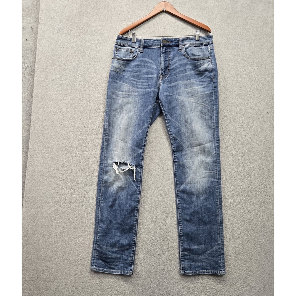 American Eagle Men Jeans 34X34 Blue Slim Straight 360 Extreme Flex Distressed